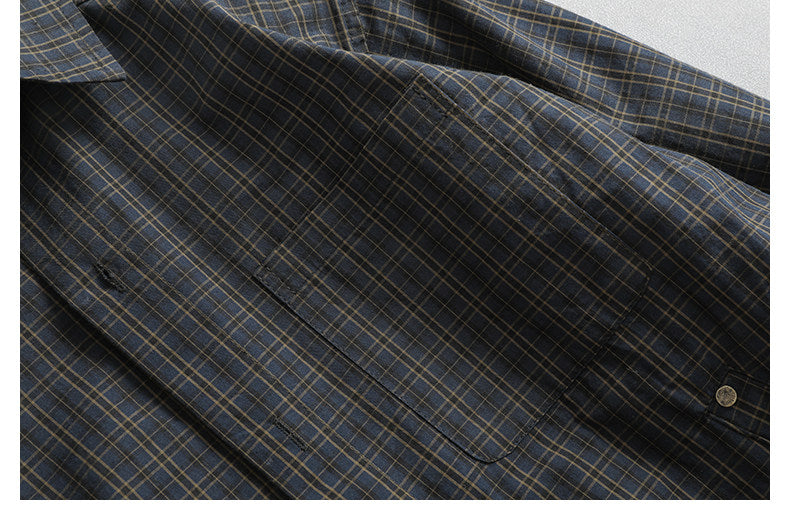 Japanese Retro Plaid Shell Buckle Long Sleeve Shirt – Loose Versatile Cotton Shirt for Men – Japanese vintage | yamalin clothes | Yamalinclothes