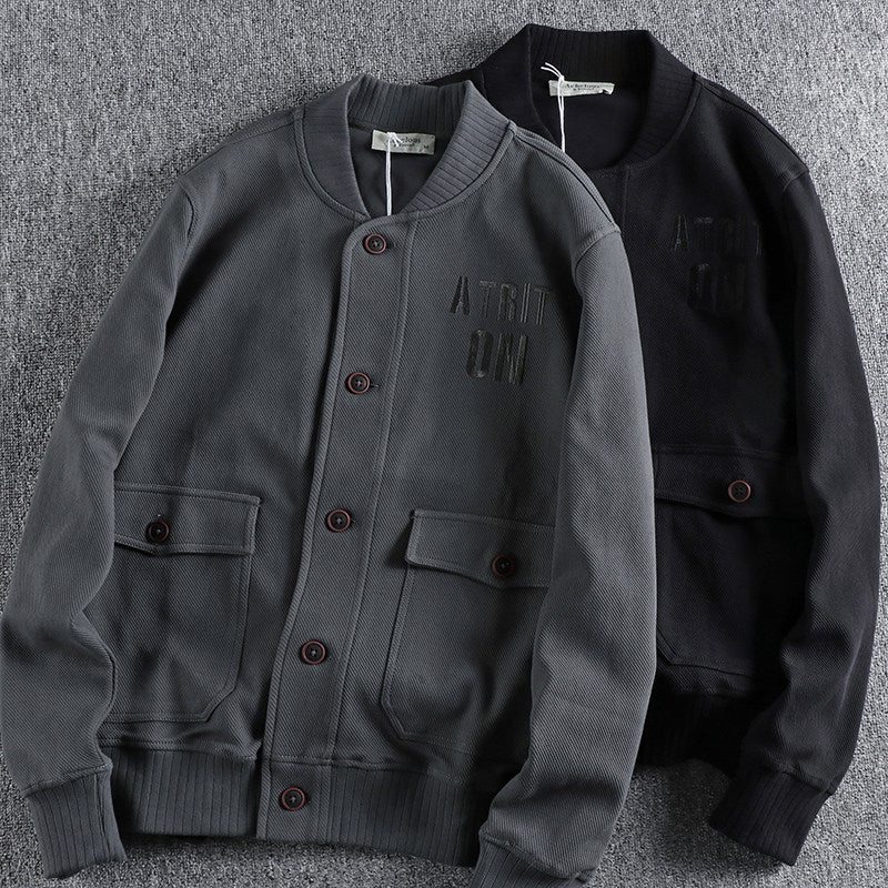 Heavy Knit Embroidered Button Baseball Jacket – American Vintage Workwear Unisex – Coats Jackets | japanese streetwear | vintage workwear | unisex | Yamalinclothes