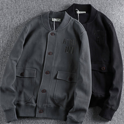 Heavy Knit Embroidered Button Baseball Jacket – American Vintage Workwear Unisex – Coats Jackets | japanese streetwear | vintage workwear | unisex | Yamalinclothes