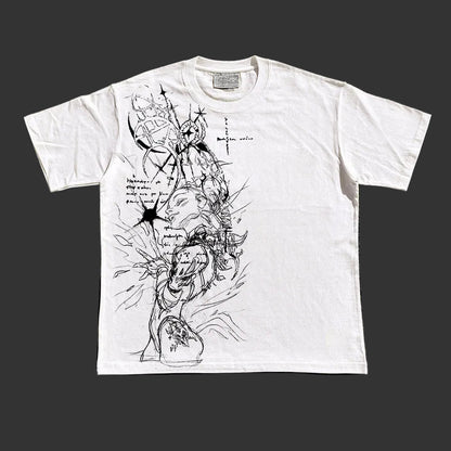 260g Anime Cartoon Line Art T-Shirt – Unisex Regular & Drop Shoulder