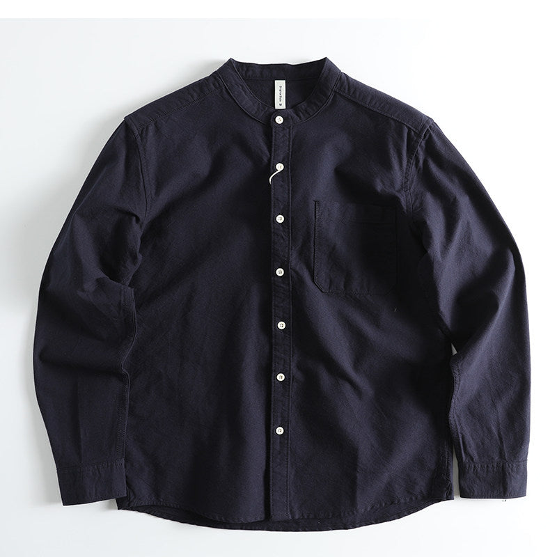 Japanese Literary Retro Stand Collar Long Sleeve Shirt - Loose Casual Unisex Pure Cotton Shirt