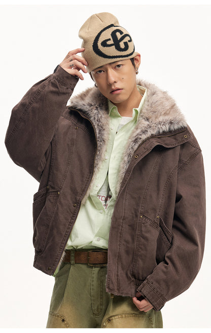 Frost Ice Texture Leather Jacket – Loose Heavyweight Winter Unisex