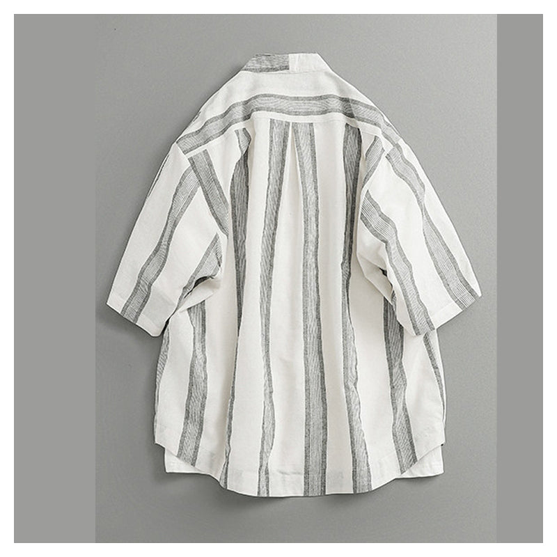 Japanese Retro Striped Shirt Jacket – Loose Fit Haori Style Outerwear for Men – Japanese vintage | yamalin clothes | Yamalinclothes