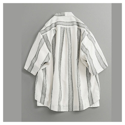 Japanese Retro Striped Shirt Jacket – Loose Fit Haori Style Outerwear for Men – Japanese vintage | yamalin clothes | Yamalinclothes