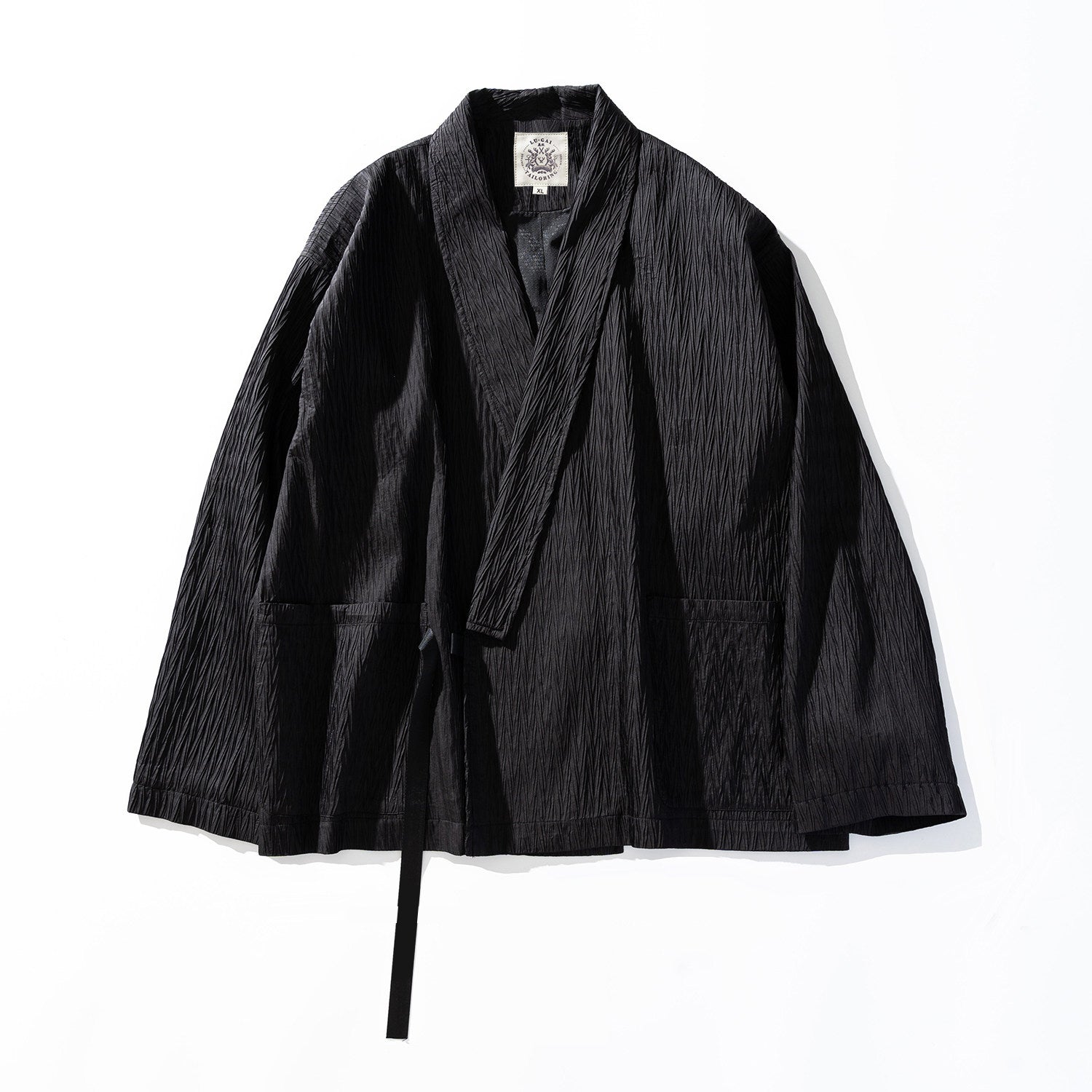 Japanese Kami-Print Haori Kimono Jacket – Lapel Buckle Pleated Oversized Coat – Japanese vintage | yamalin clothes | Yamalinclothes