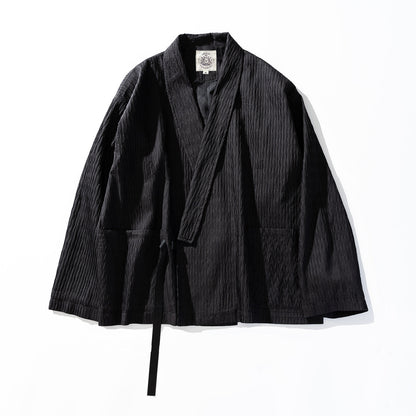 Japanese Kami-Print Haori Kimono Jacket – Lapel Buckle Pleated Oversized Coat – Japanese vintage | yamalin clothes | Yamalinclothes