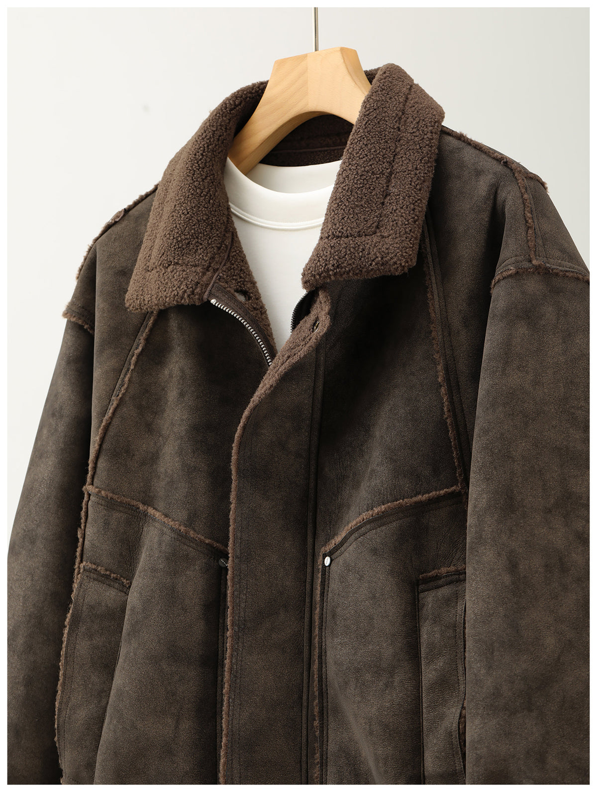Faux Leather Jacket – Aged Finish & Fleece Collar