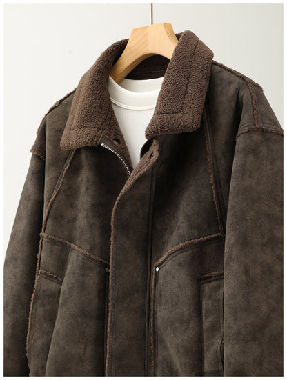 Faux Leather Jacket – Aged Finish & Fleece Collar