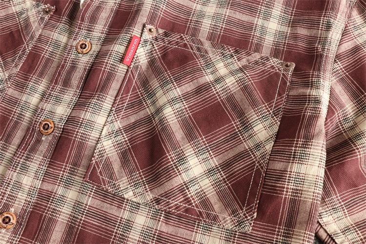 Japanese Plaid Workwear Shirt – Men's Washed Cotton Large Pocket Long-Sleeve
