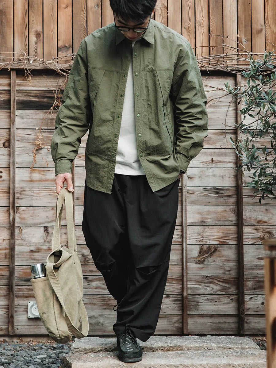 Japanese Workwear Pleated Layered Long-Sleeve Shirt Jacket – Cleanfit Silhouette Men’s Spring Autumn – Japanese vintage | yamalin clothes | Yamalinclothes