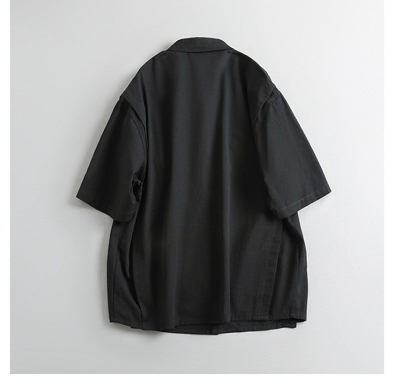 Retro Patchwork Workwear Shirt – Loose Fit Utility Short Sleeve Shirt for Men – Japanese vintage | yamalin clothes | Yamalinclothes