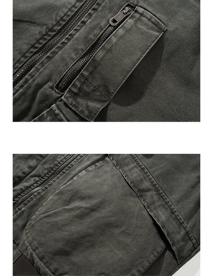 Retro Heavy Cotton Cargo Baseball Jacket – Men's Loose American Workwear