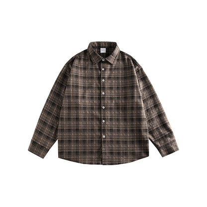 Japanese Vintage Plaid Long Sleeve Lapel Shirt Jacket – Loose Unisex Casual