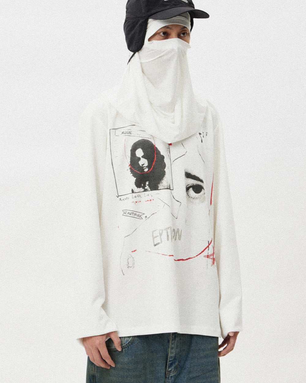 Graphic Print Oversized Long-Sleeve T-Shirt – Unisex Cotton Blend Base Layer Top