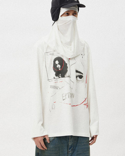 Graphic Print Oversized Long-Sleeve T-Shirt – Unisex Cotton Blend Base Layer Top