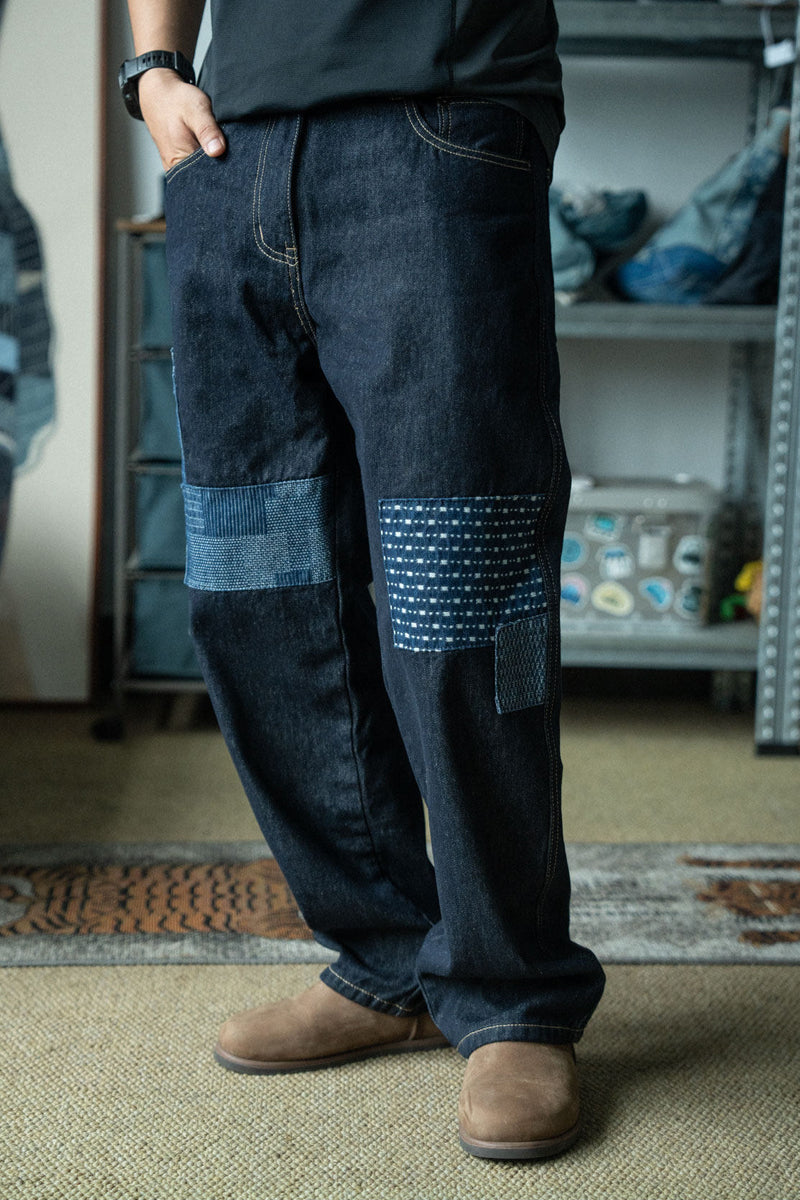 Patchwork Jeans – Contrast Stitch Straight Leg | Yamalinclothes