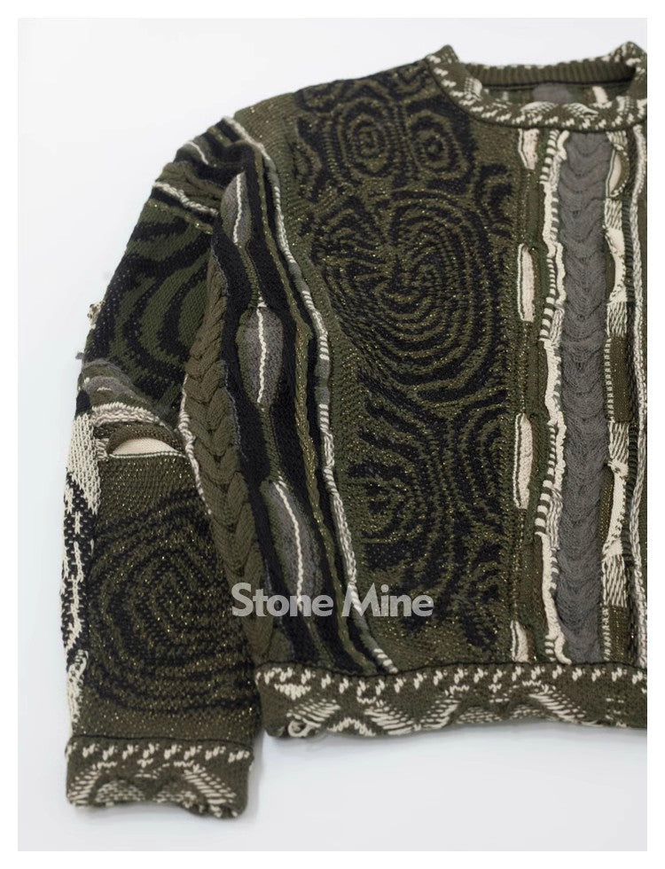 Japanese retro dark green maze knitted sweater pullover thickened