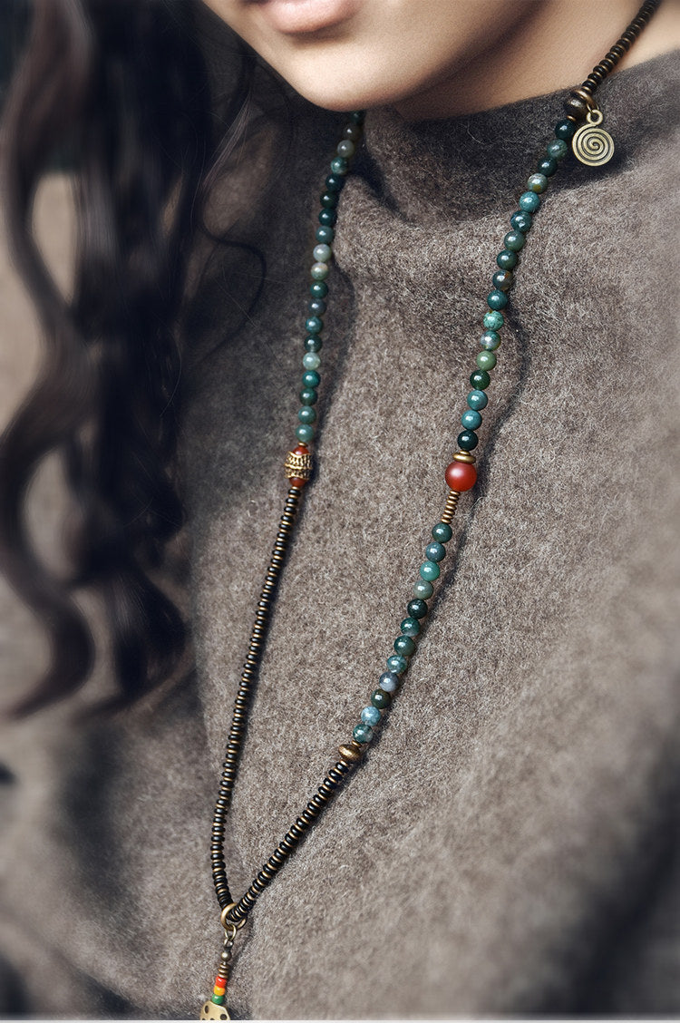 Agate & Brass Multi-Layer Beaded Bracelet – Retro Ethnic Unisex Jewelry