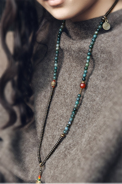 Agate & Brass Multi-Layer Beaded Bracelet – Retro Ethnic Unisex Jewelry