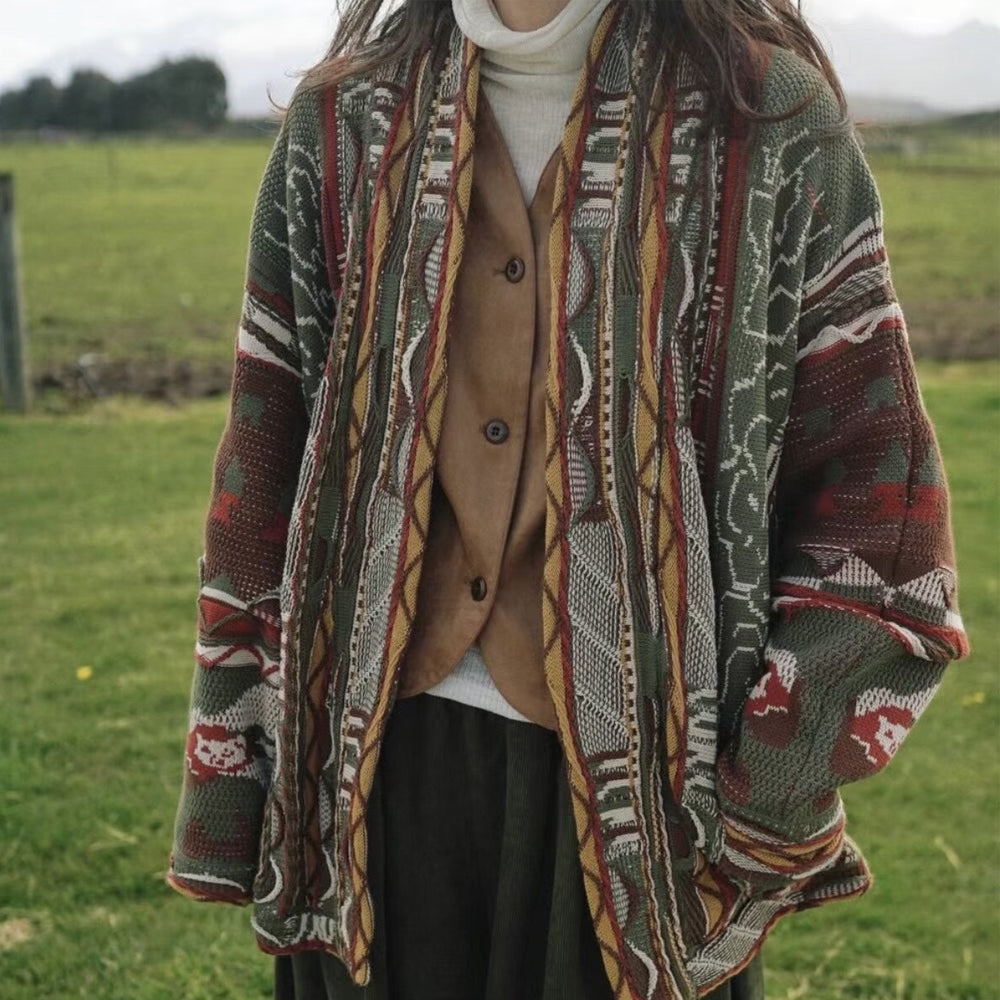 Cotton Jacquard Cardigan – Textured Open Front | Yamalin clothes | Vintage workwear outfit for men