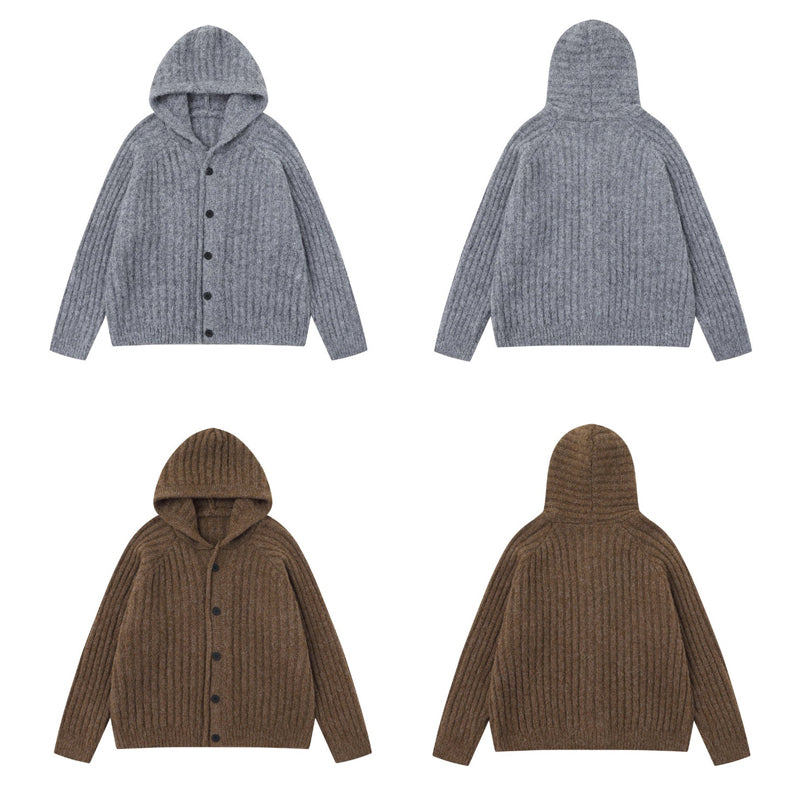 American Vintage Striped Hoodie Cardigan – Chunky Knit Men – Japanese vintage | yamalin clothes | Yamalinclothes