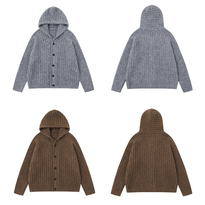 American Vintage Striped Hoodie Cardigan – Chunky Knit Men – Japanese vintage | yamalin clothes | Yamalinclothes