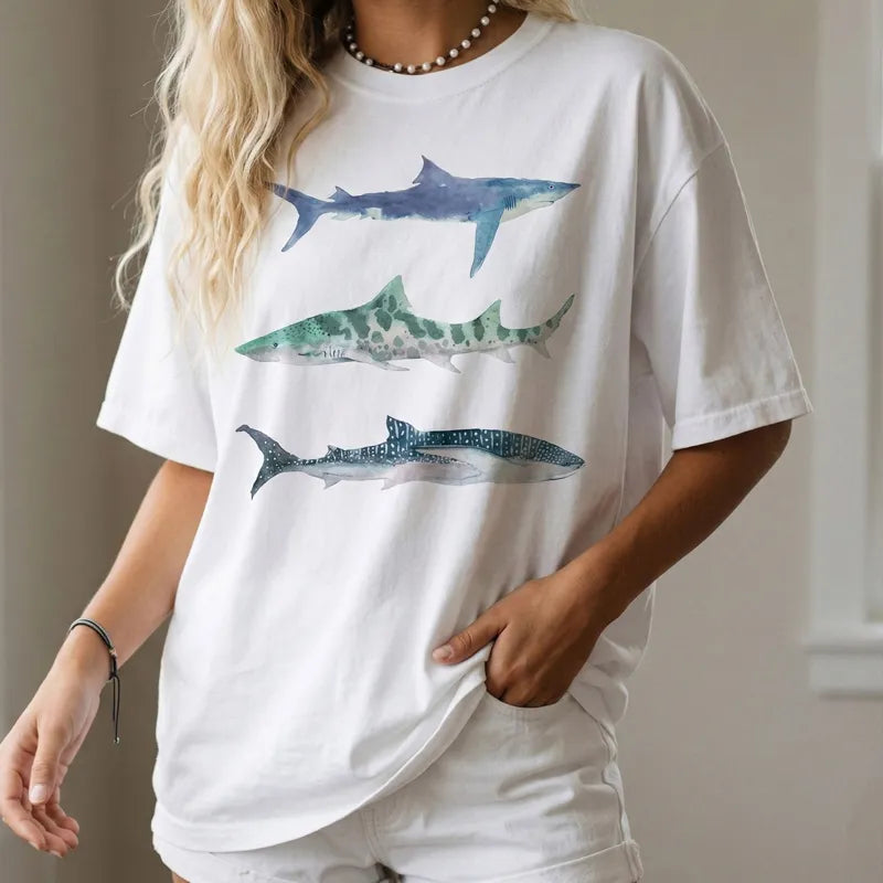 Vintage Fish Print T-Shirt - Loose Casual Short & Long Sleeve Unisex Couple Tee Plus Size | Japanese vintage | yamalin clothes | Yamalinclothes