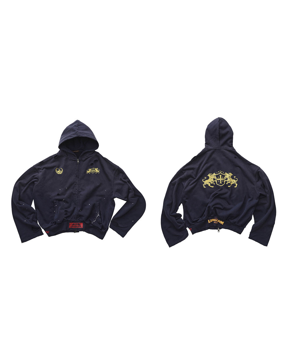 Washed Splash Ink Zip-Up Boxy Hoodie – Oversized Unisex Streetwear