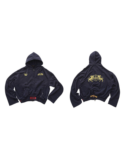 Washed Splash Ink Zip-Up Boxy Hoodie – Oversized Unisex Streetwear