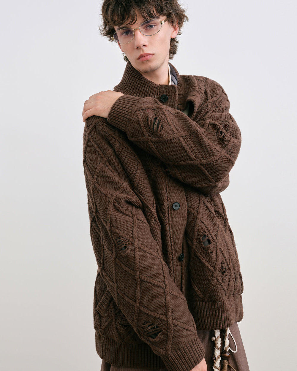 Diamond Jacquard Knit Down Jacket – Men's Oversized Sweater Puffer Coat