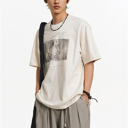 Two-Tone White Ink Print Crew Neck T-Shirt – Cool Feel Short Sleeve Japanese Streetwear for Men – Japanese vintage | yamalin clothes | Yamalinclothes