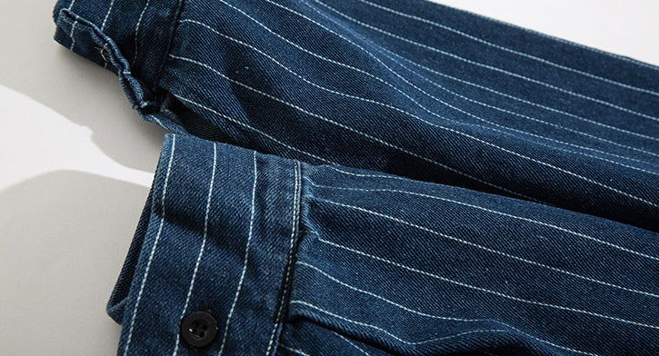 Striped Denim Shirt – Asymmetric Chest Pockets | Yamalinclothes