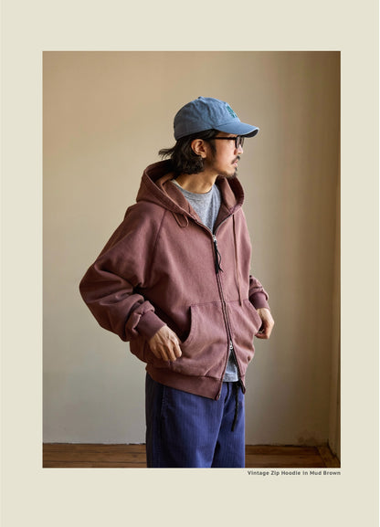 SS26 USAGE VTG Zip Hoodie - Yamalin Heavy Antique Woven Sweatshirt Washable Double Hoodie