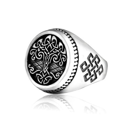 Tree of Life Titanium Steel Ring – Nordic Viking Engraved Men's Statement Ring