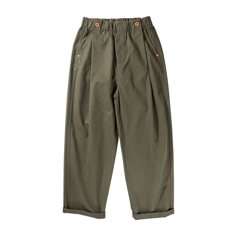 Wide-Leg Cotton Pants – Pleated Elastic Waist | Yamalinclothes | Vintage workwear outfit