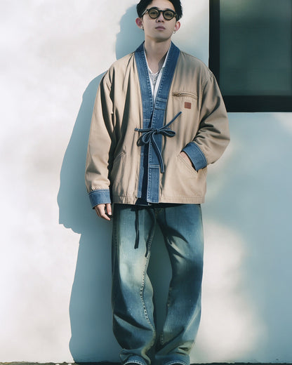 Patchwork Denim Tie-Front Jacket – Japanese Vintage Workwear Unisex – Japanese vintage | fall outfits 2026 | fall winter outfits | classy winter outfits | lazy comfy outfits | japanese streetwear | vintage workwear | yamalin clothes | Yamalinclothes