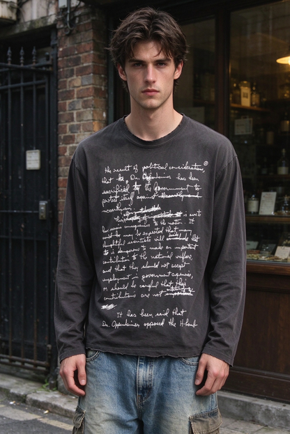 Graphic Long-Sleeve T-Shirt – Handwritten Text | Yamalinclothes