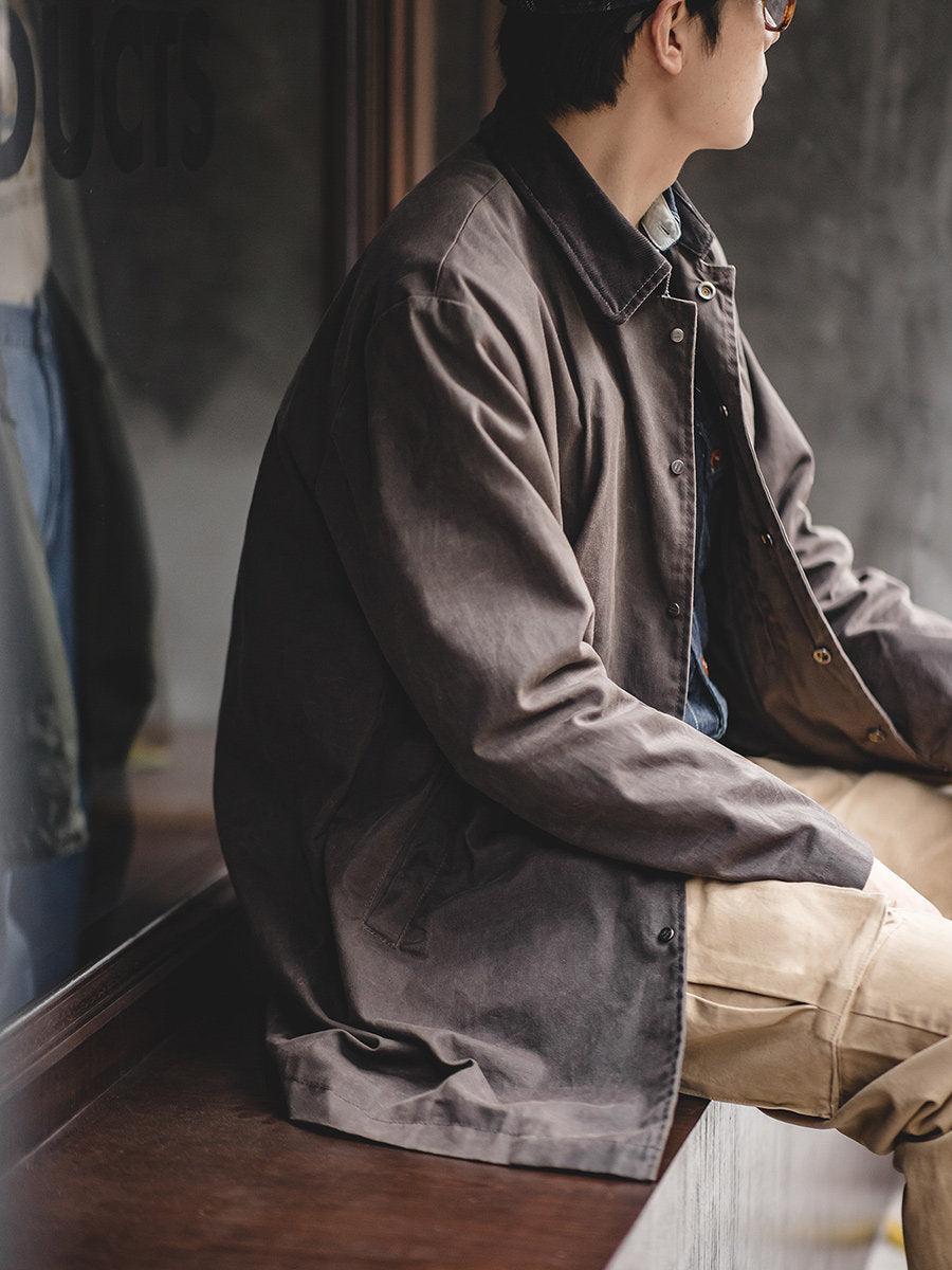 Oil Wax Waterproof Windbreaker Coat – American Retro Lapel Men's