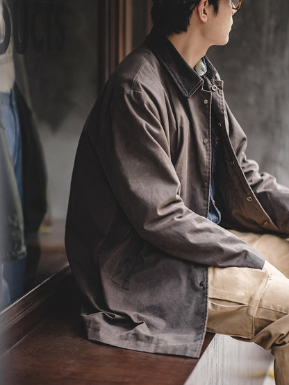 Oil Wax Waterproof Windbreaker Coat – American Retro Lapel Men's