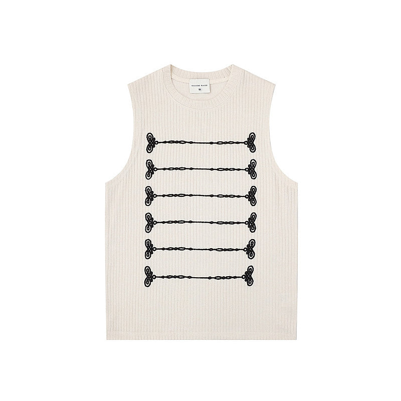 Knot Embroidered Sleeveless Vest – Loose Oversized Japanese Streetwear Top – Japanese vintage | yamalin clothes | Yamalinclothes