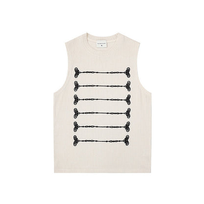 Knot Embroidered Sleeveless Vest – Loose Oversized Japanese Streetwear Top – Japanese vintage | yamalin clothes | Yamalinclothes