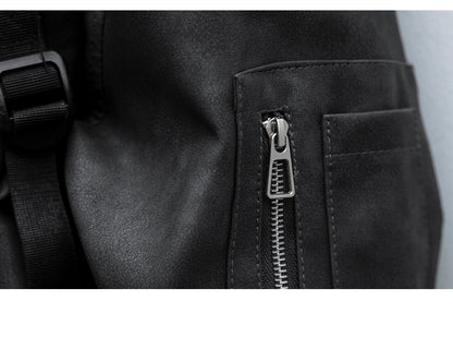 Double-Zip Stand-Collar PU Leather Jacket – Vintage Oversized Unisex