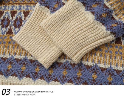 Fair Isle Vintage Knit Sweater – Oversized Unisex Brown Apricot