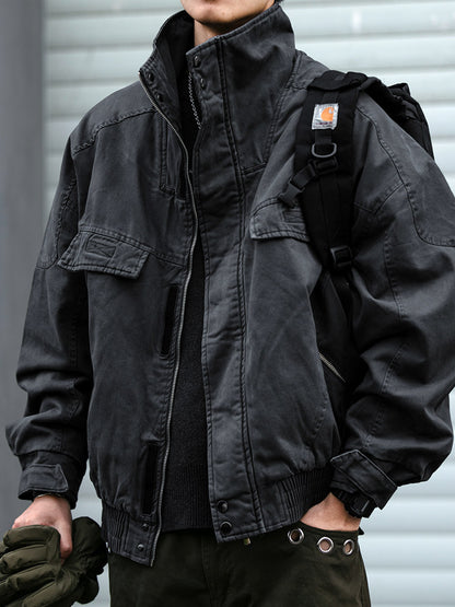 Washed Cargo Flight Jacket – Vintage Drop-Shoulder Oversized Unisex