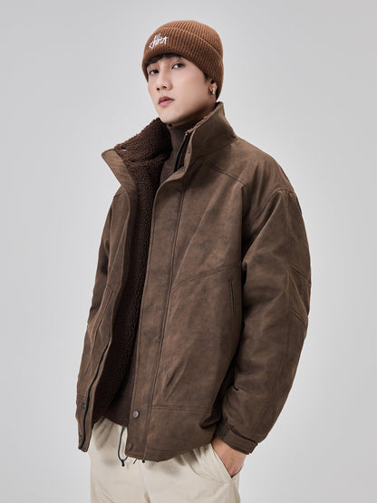 American vintage brown jacket for men, spring/autumn Merrad fleece-lined thickened loose motorcycle couple jacket – Japanese vintage | yamalin clothes | Yamalinclothes