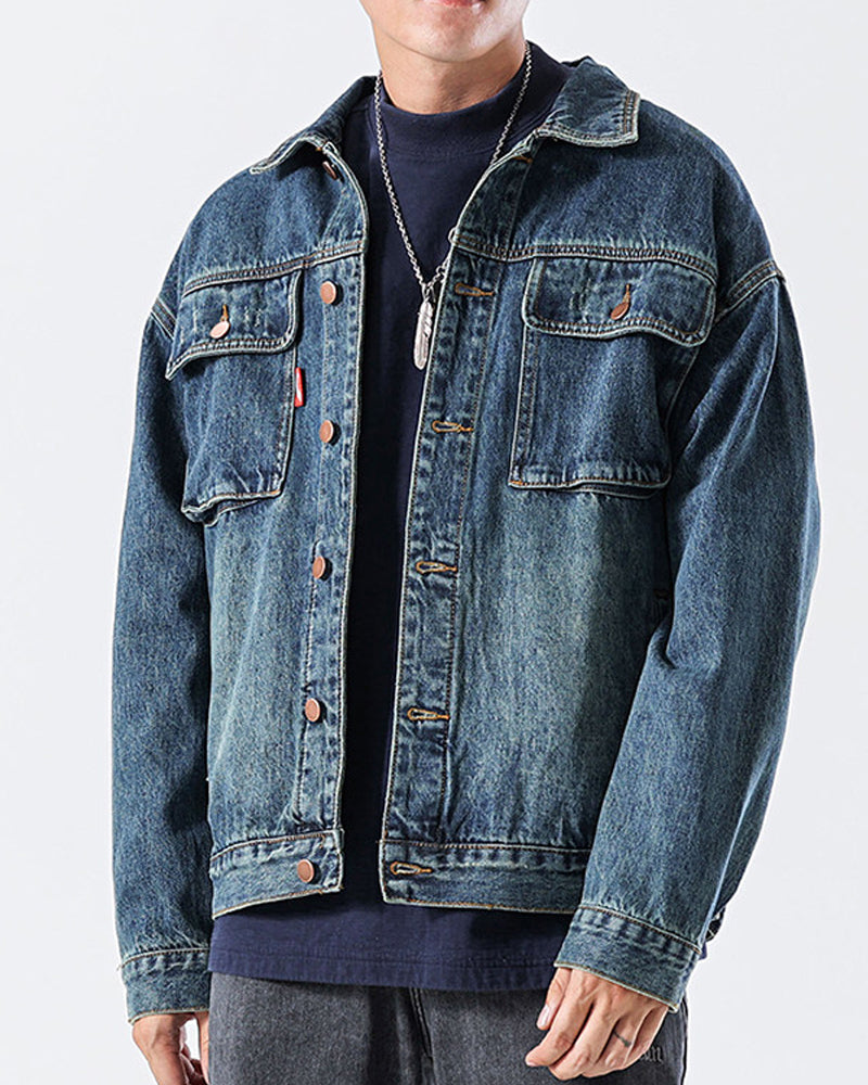 American Vintage Loose Denim Workwear Jacket – Men's Nostalgic Blue – Japanese vintage | yamalin clothes | Yamalinclothes