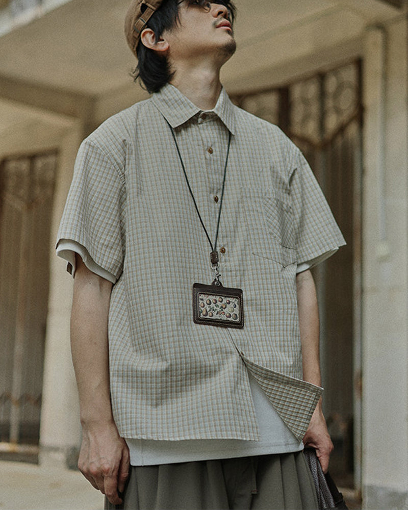 Vintage Artistic Plaid Short Sleeve Shirt – Loose Unisex Japanese Casual