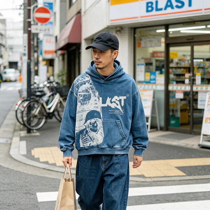 Y2K Hoodie - Yamalin American Street Style Retro Letter Print Hooded Sweatshirt Men Loose Casual Blue Streetwear Top – Japanese vintage | fall outfits 2026 | fall winter outfits | classy winter outfits | lazy comfy outfits | japanese streetwear | vintage workwear | yamalin clothes | Yamalinclothes