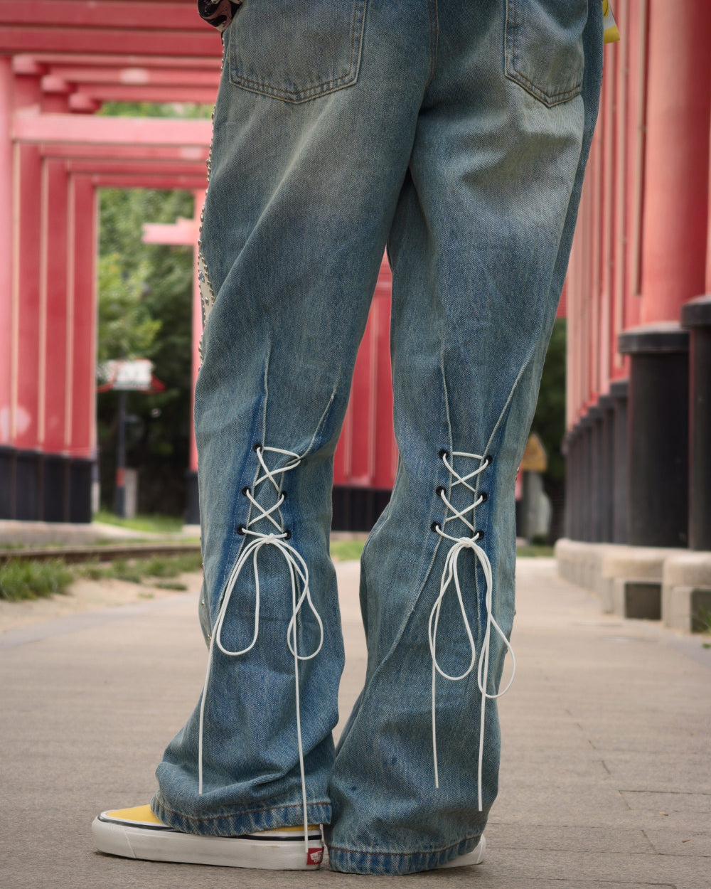 Washed Heavy Duty Jeweled Denim Jeans – Flared & Straight Leg 100% Cotton Streetwear – Japanese vintage | yamalin clothes | Yamalinclothes
