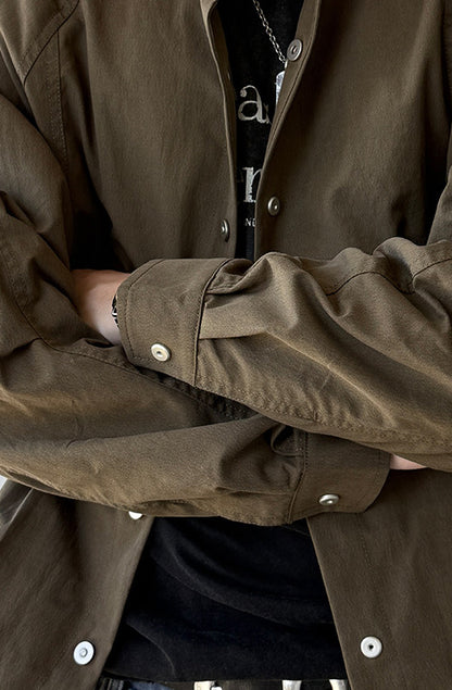 Lyocell Blend Stand-Collar Utility Jacket – Deconstructed Oversized – Japanese vintage | fall outfits 2026 | fall winter outfits | classy winter outfits | lazy comfy outfits | japanese streetwear | vintage workwear | yamalin clothes | Yamalinclothes